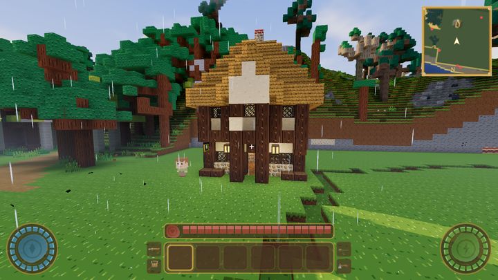 A timber-framed tavern with a thatched roof